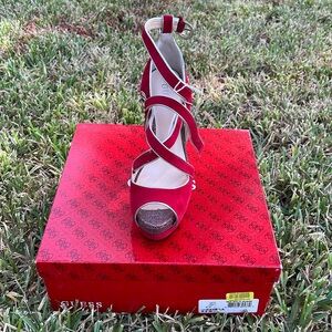 Guess Red w/ Silver Suede Heels, size 8 1/2